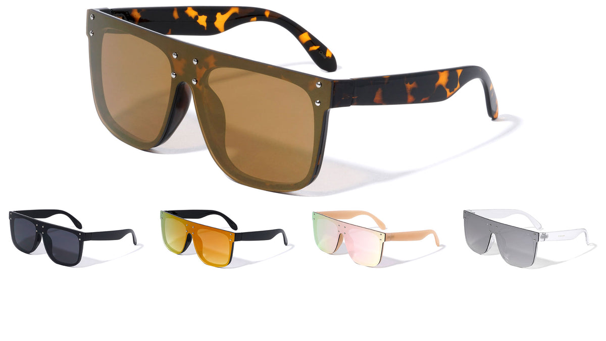 Flat Top Color Mirror Shield Sunglasses Wholesale