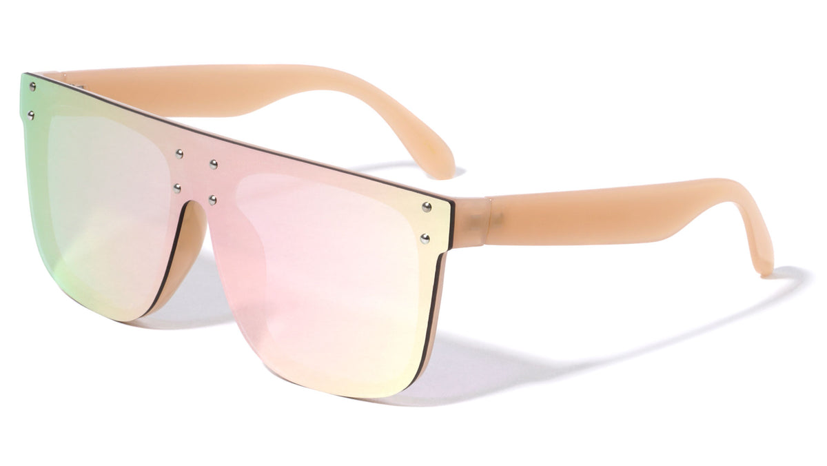 Flat Top Color Mirror Shield Sunglasses Wholesale