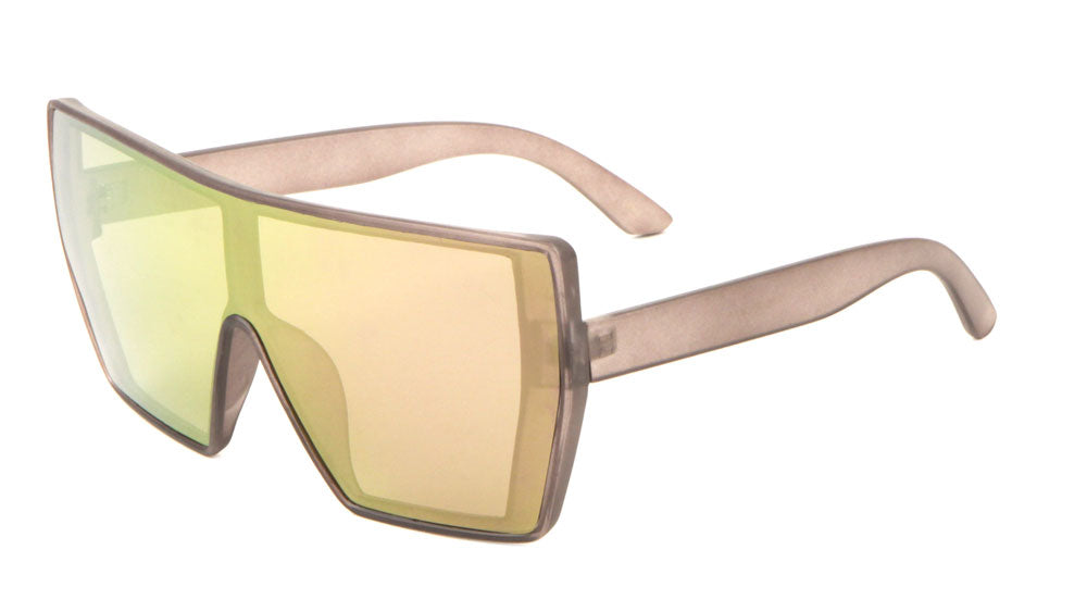 Squared One Piece Shield Color Mirror Sunglasses Wholesale