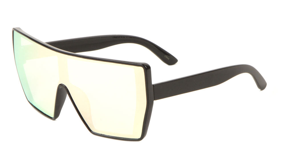 Squared One Piece Shield Color Mirror Sunglasses Wholesale
