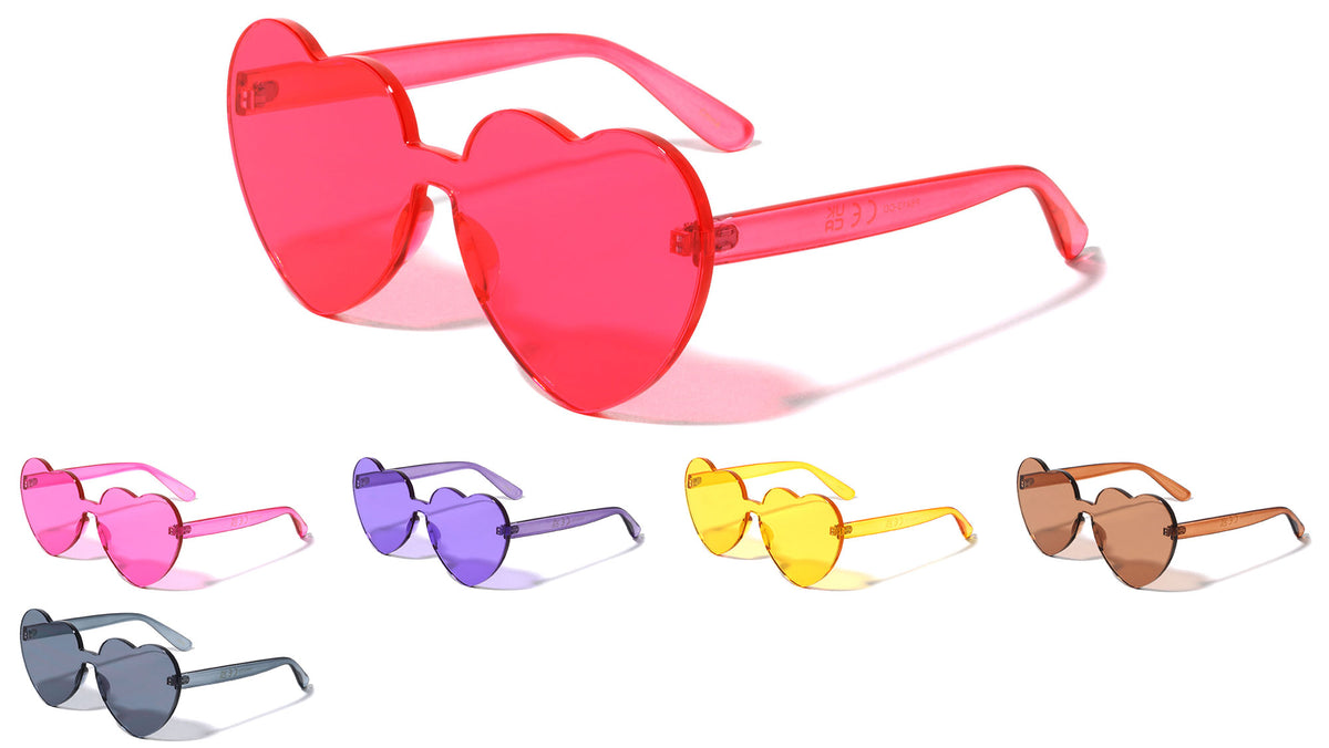 Rimless Solid One Piece Color Heart Sunglasses Wholesale