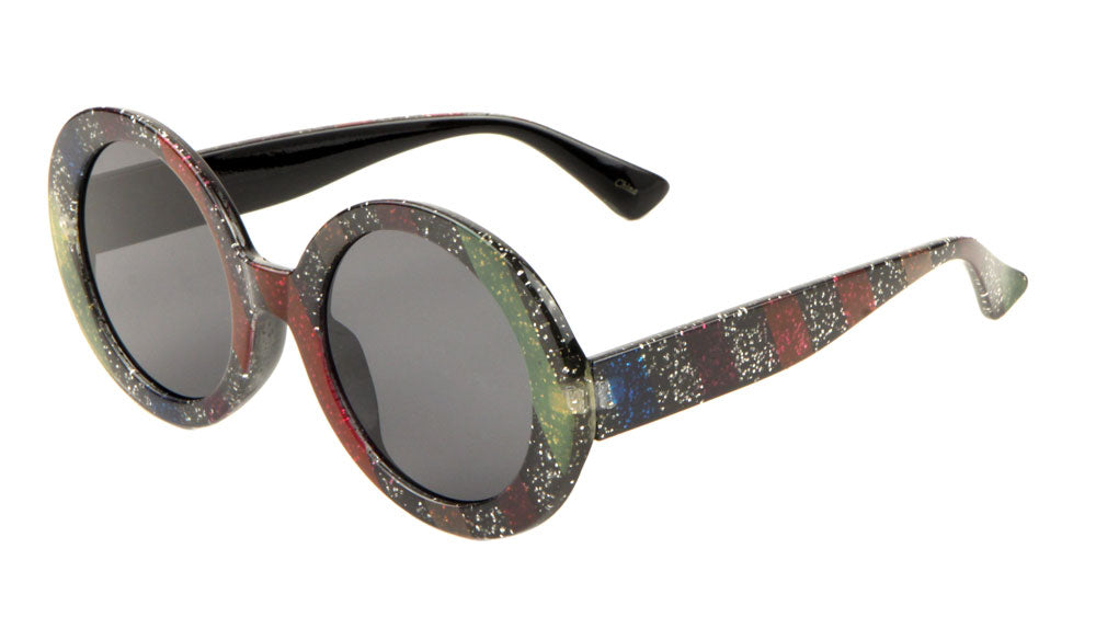 Glitter Stripe Round Fashion Sunglasses Wholesale