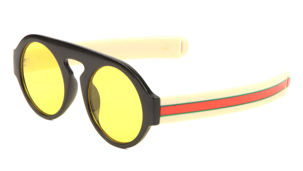 Sunglasses Yellow Frame P6485 Round Keyhole Wholesale Sunglasses