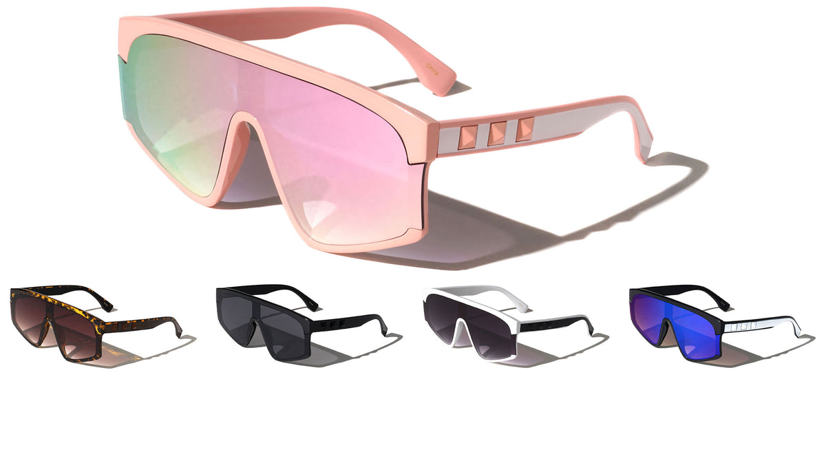 Flat Lens Shield Spiked Wholesale Sunglasses