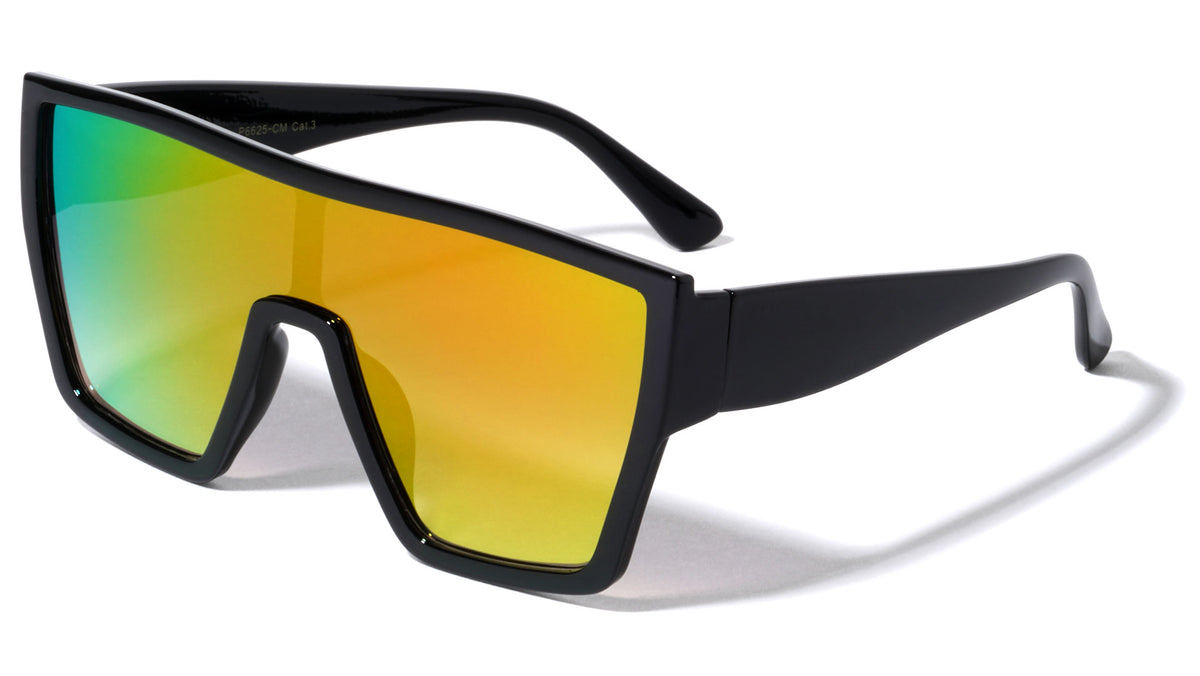 Flat Top Shield Color Mirror Wholesale Sunglasses