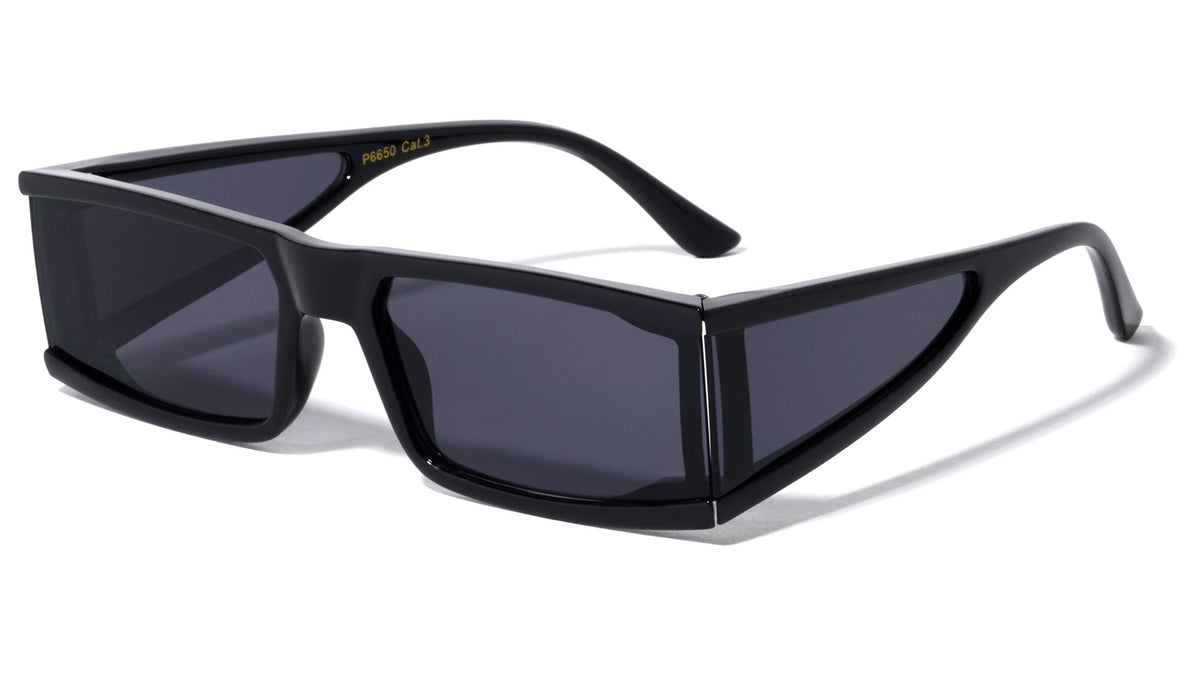 Side Lens Shield Flat Top Wide Rectangle Wholesale Sunglasses