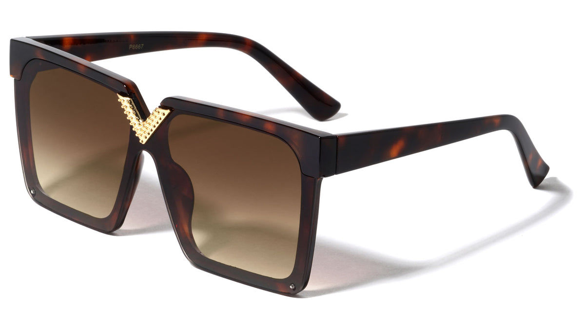 V Oversized Flat Top Semi Rimless Wholesale Sunglasses
