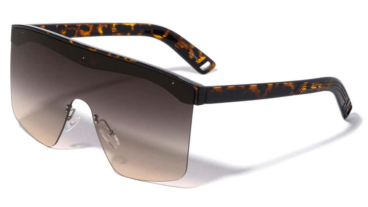 Rimless Flat Top One Piece Shield Lens Rectangle Wholesale Sunglasses