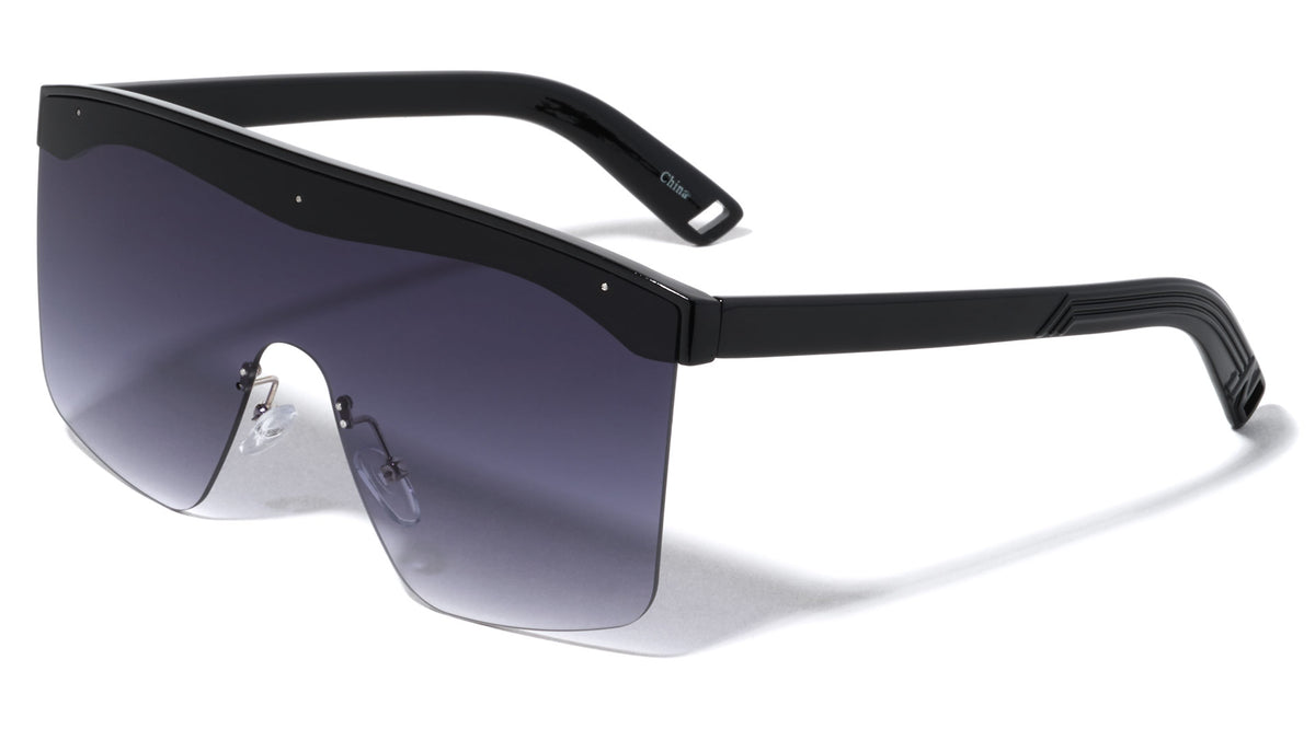 Rimless Flat Top One Piece Shield Lens Rectangle Wholesale Sunglasses