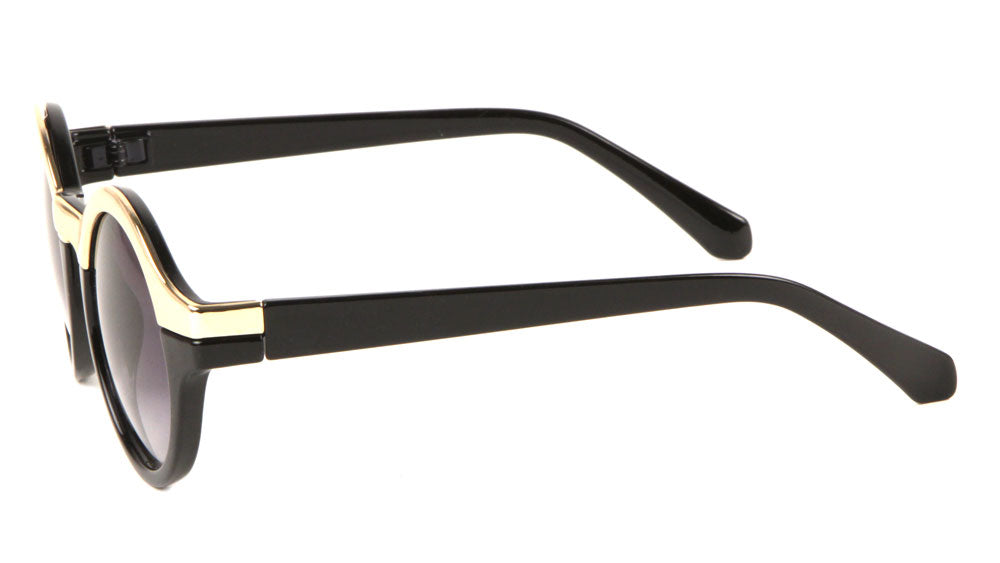 Solid Brow Line Retro Round  Wholesale Bulk Sunglasses