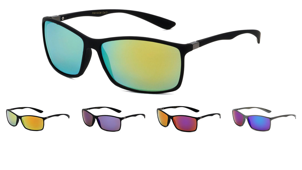 Lightweight Color Mirror Lens Rectangle Sports Wholesale Sunglasses