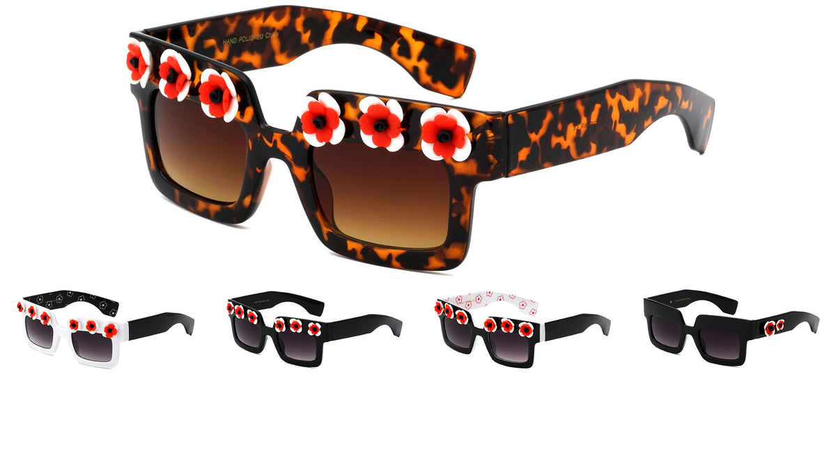 Squared Flower Accent Wholesale Sunglasses