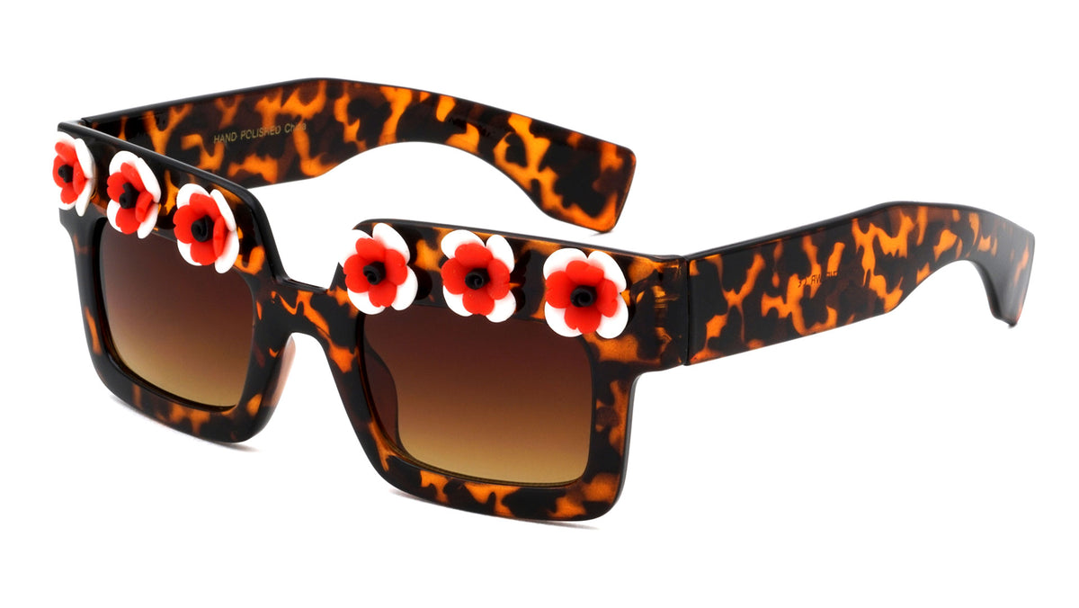 Squared Flower Accent Wholesale Sunglasses