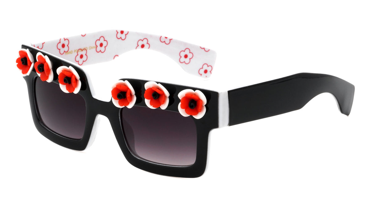 Squared Flower Accent Wholesale Sunglasses