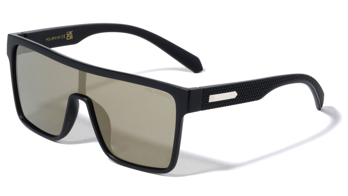 Polarized Flat Top One Piece Shield Sunglasses Wholesale