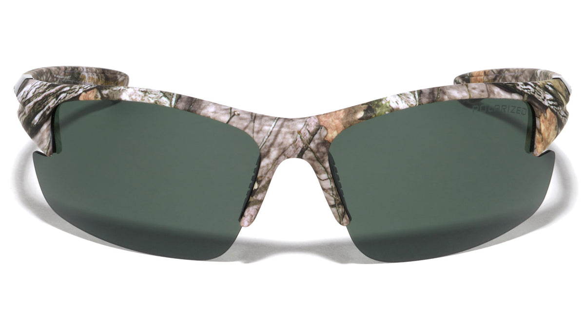 Polarized Camouflage Semi Rimless Temple Cutout Sports Wholesale Sunglasses