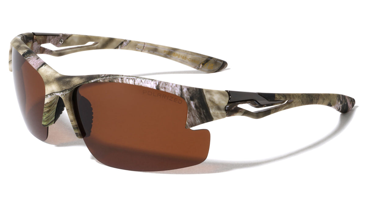 Polarized Camouflage Semi Rimless Temple Cutout Sports Wholesale Sunglasses