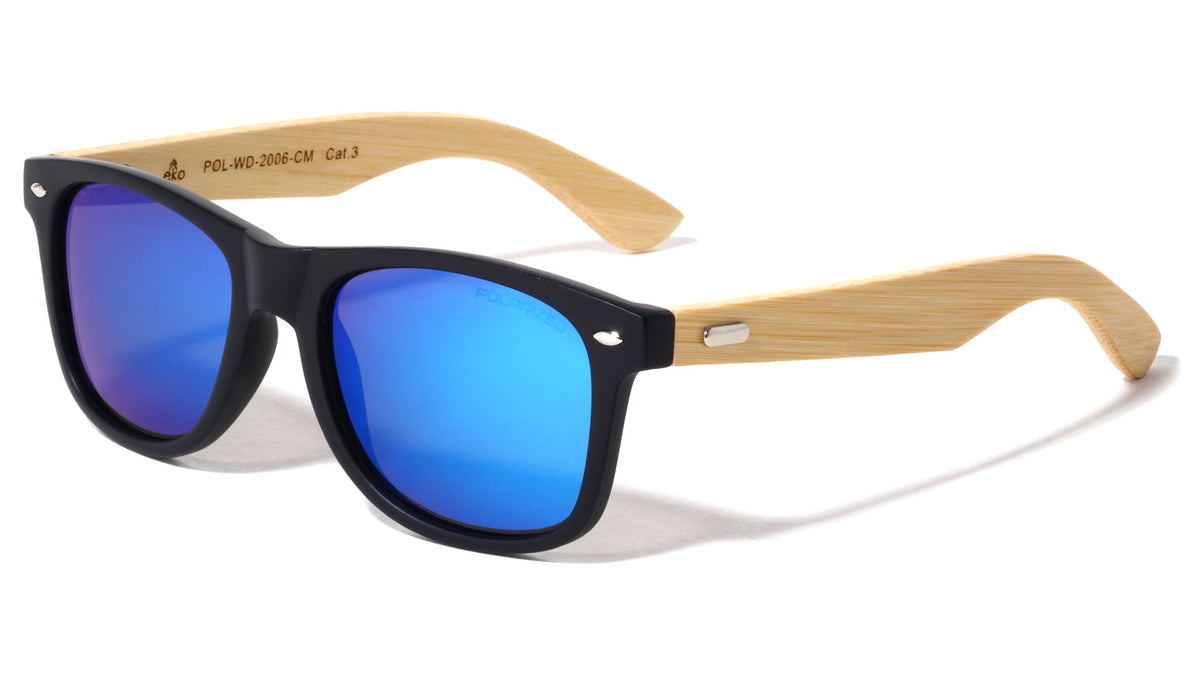 EKO Polarized Classic Sunglasses with Wood Frame and Color Mirror Wholesale
