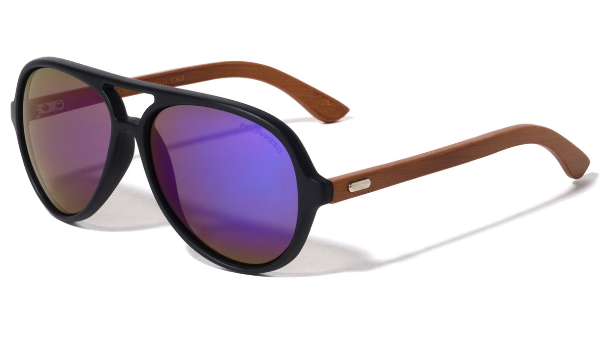 EKO Wood Aviators Polarized Color Mirror Sunglasses