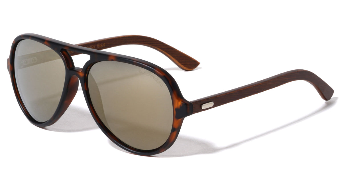 EKO Wood Aviators Polarized Color Mirror Sunglasses