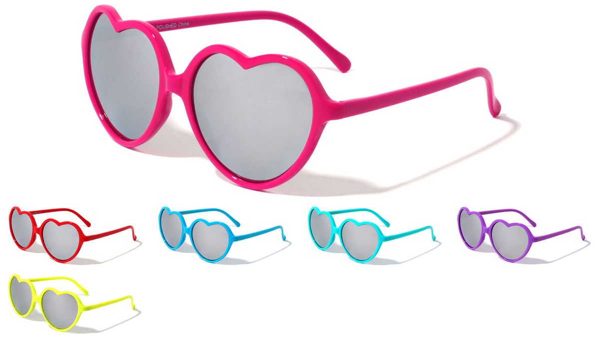 Heart Neon Color Round Wholesale Sunglasses