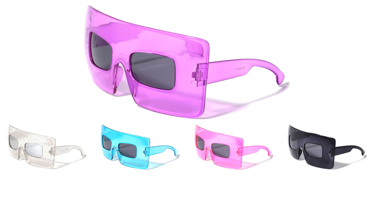 Party Oversized Rectangle Crystal Color Mask Sunglasses