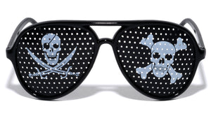 Lens Print Party Skull Poison Danger Warning Caution Pinhole Aviator Plastic Glasses