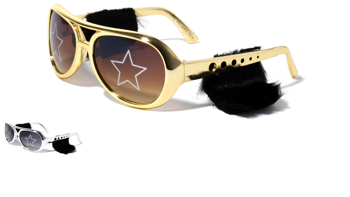 Party Aviators Star Design Fuzzy Sideburns Glasses Bulk