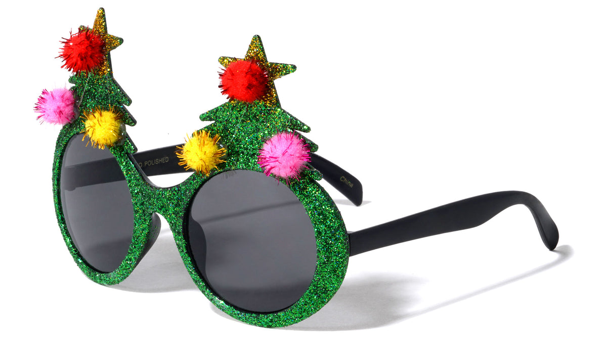 Christmas Tree Glitter Round Party Glasses