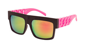 Flat Top Chain Temple Color Mirror Wholesale Sunglasses