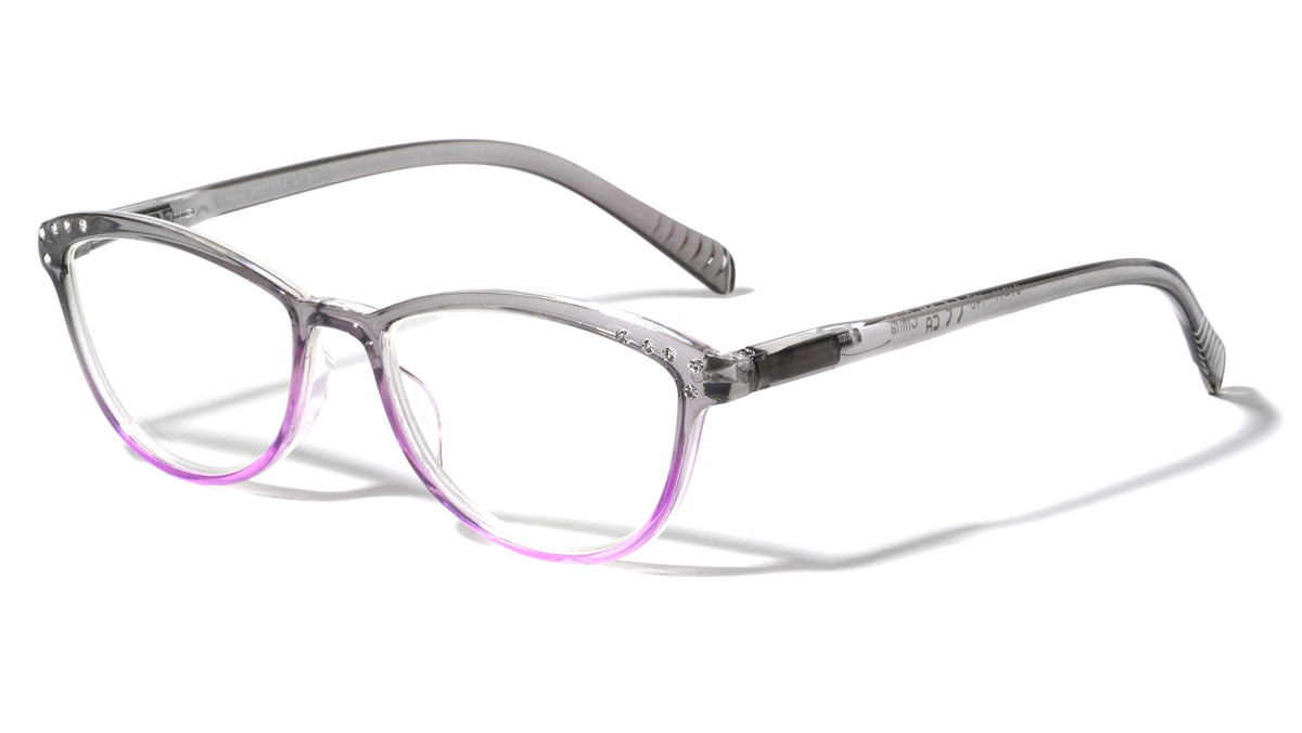 Reading Gray-Purple Faux Frontal Rhinestone Oval Cat Eye Wholesale Glasses
