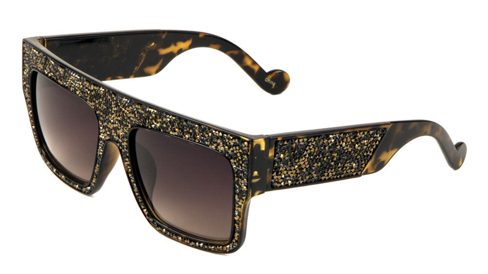Crushed Rhinestone Flat Top Classic Wholesale Sunglasses