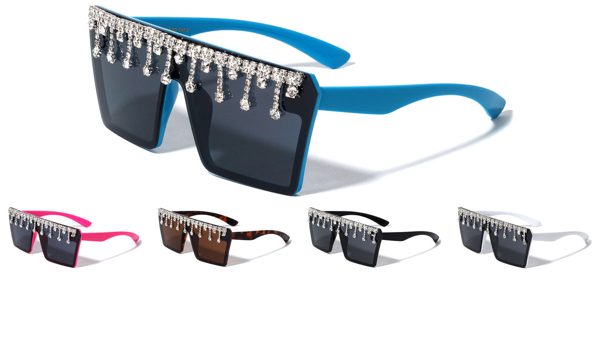 Rhinestone Flat Top Rimless Wholesale Sunglasses