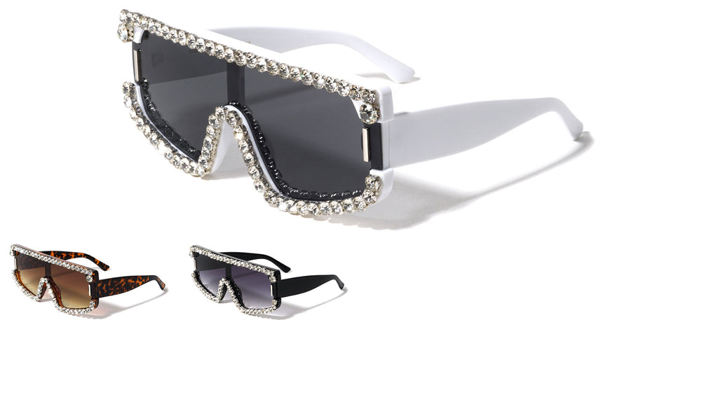 Rhinestone Decor Sunglasses For Women Men Oversized Gradient Lens Glasses  Oversized Rimless Eyewear - Temu