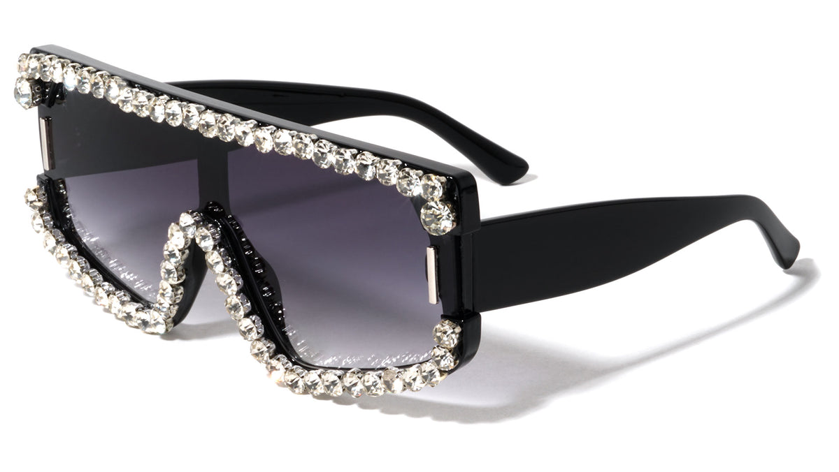 Diamond Rhinestone Flat Top Shield Rectangle Wholesale Sunglasses