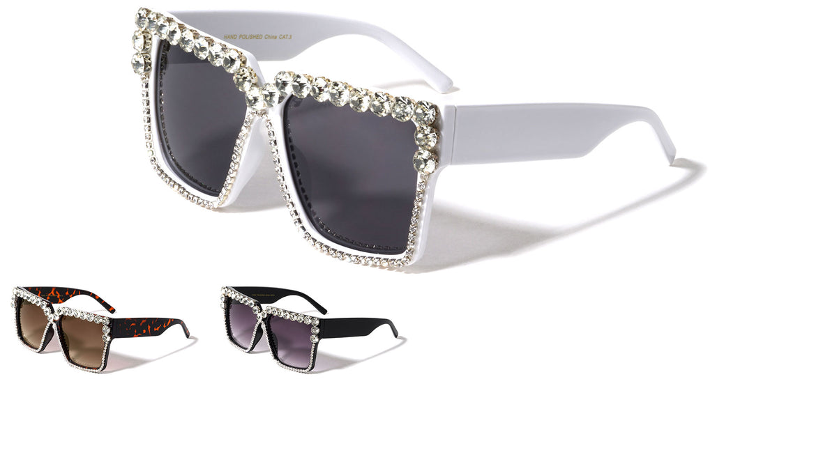 Rhinestone Flat Top Squared Wholesale Sunglasses