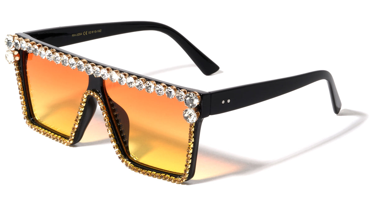 Rhinestone Flat Top Horned Wholesale Sunglasses