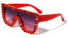 Rhinestone Flat Top Oversized Shield Wholesale Sunglasses
