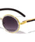 Diamond Rhinestone Wood Pattern Oval Wholesale Sunglasses