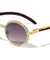 Diamond Rhinestone Wood Pattern Oval Wholesale Sunglasses