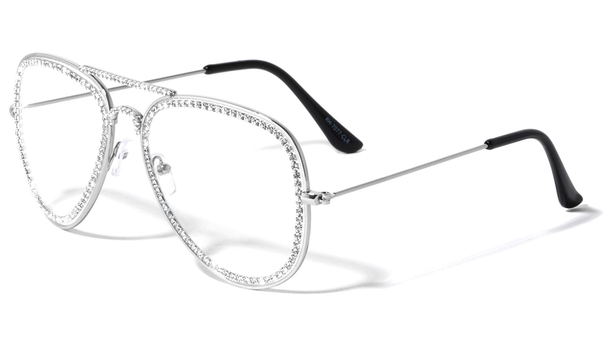 Rhinestone Tear Shape Aviators Clear Lens Wholesale Eyewear