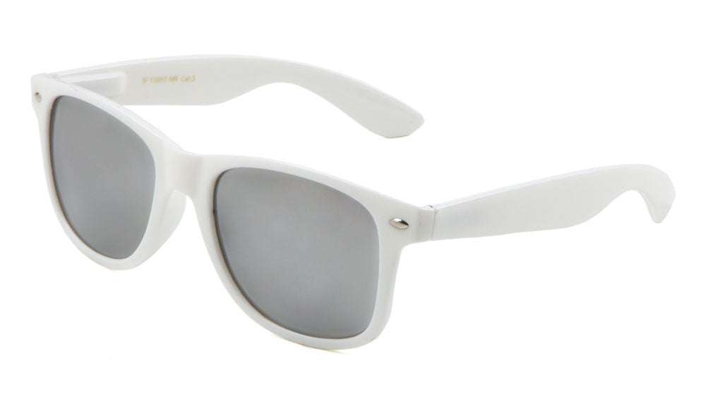Classic Spring Hinge White Frame Mirror Lens Bulk Sunglasses