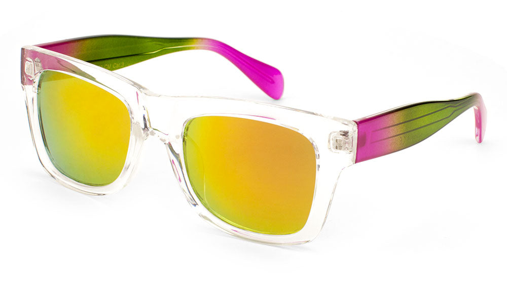 Classic Plastic Clear Frame Color Mirror Sunglasses