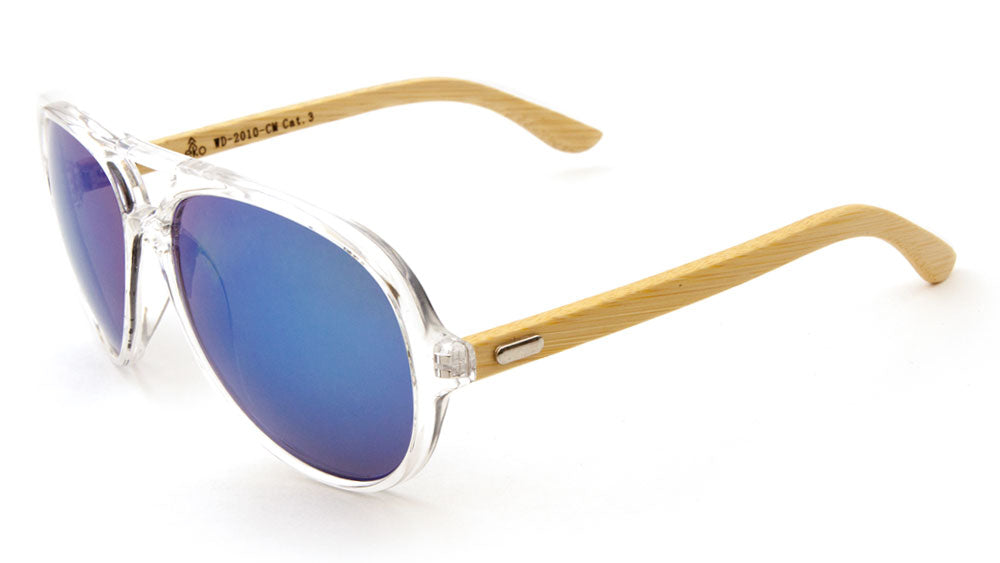 EKO Aviators Wood Sunglasses with Color Mirror Lens