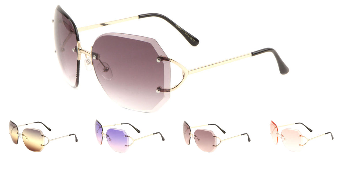 Rimless Butterfly Oceanic Color Round Metal Temple Wholesale Bulk Sunglasses
