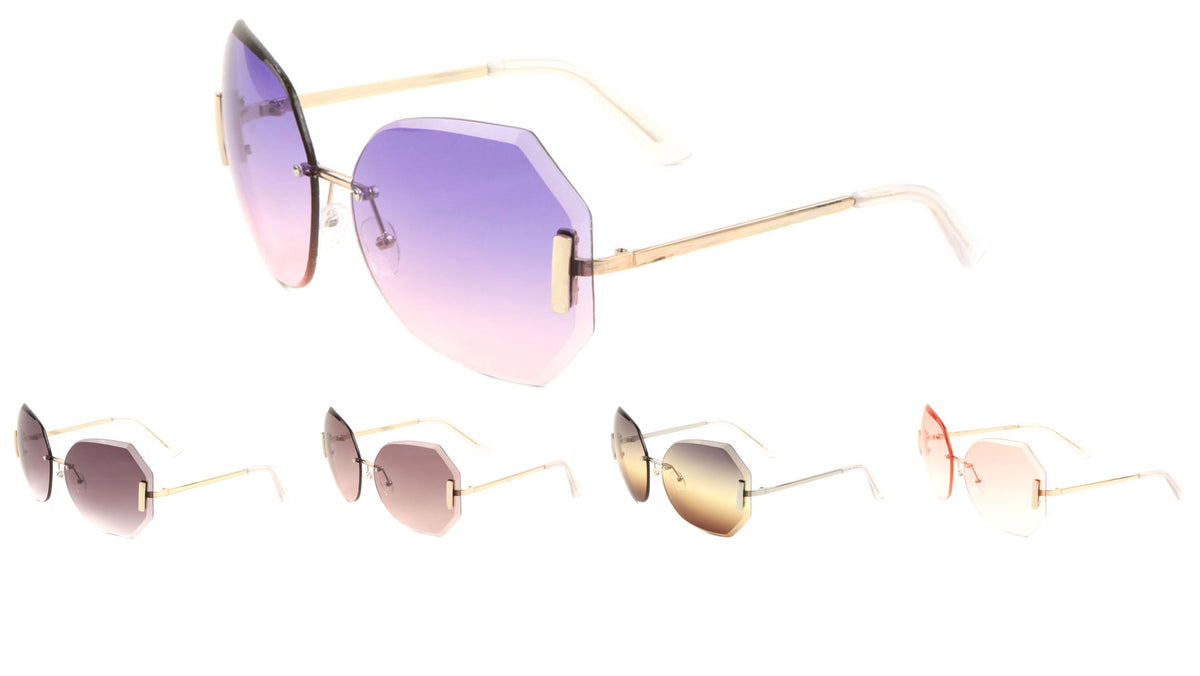 Rimless Butterfly Oceanic Color Rectangular Accent Wholesale Bulk Sunglasses