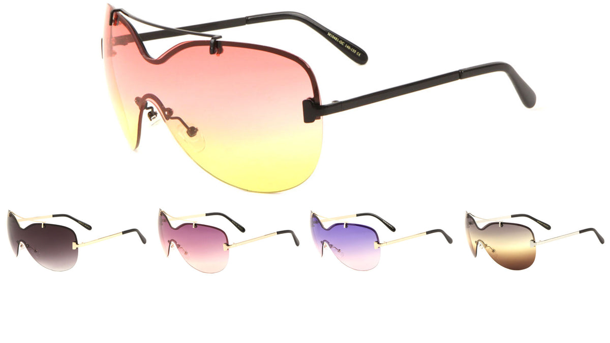 Rimless Solid One Piece Oceanic Color Wholesale Bulk Sunglasses