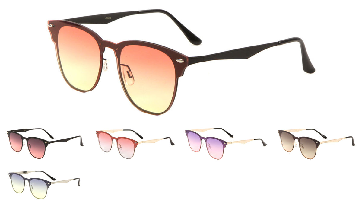 Semi-Rimless Retro One Piece Oceanic Color Lens Bulk Sunglasses