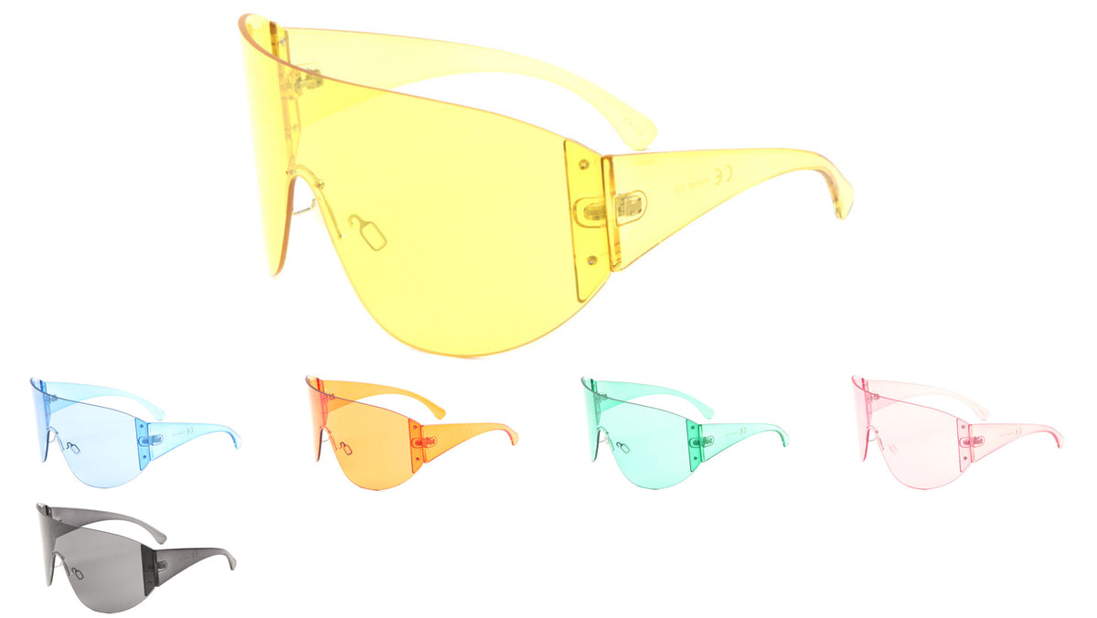 Rimless Solid One Piece Shield Color Lens Wholesale Bulk Sunglasses