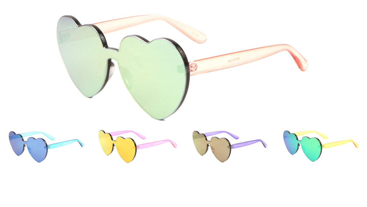 Rimless Color Mirror Heart Sunglasses Wholesale